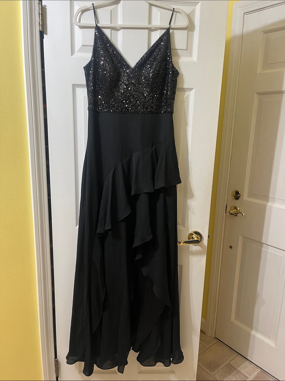 Calvin Klein Elegant Black Sequin V-Neck Evening Dress